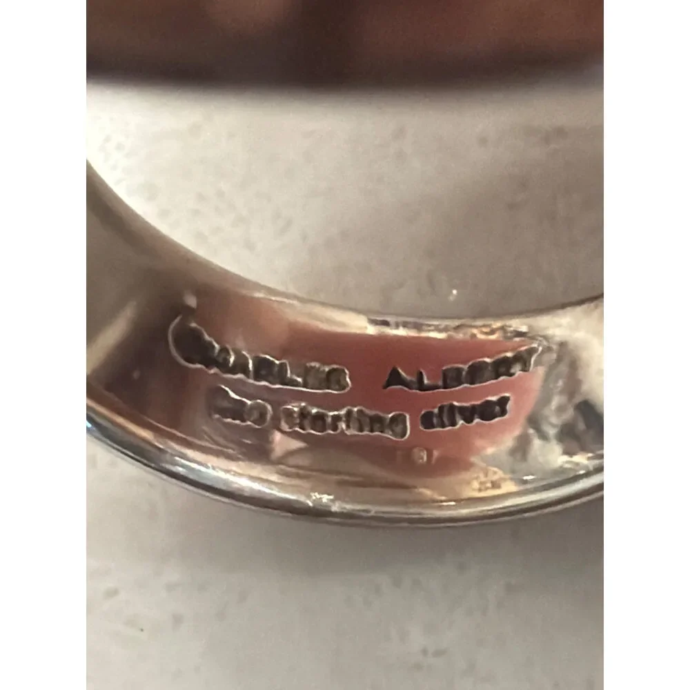 Charles Albert Sterling Silver Agate Slice Statement Ring Size 7.5/8